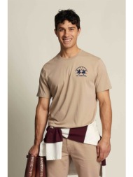 la martina ανδρικό t-shirt με κεντημένο λογότυπο regular fit `vernie` - mcr009-js388 μπεζ