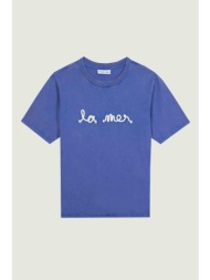 maison labiche γυναικείο βαμβακερό t-shirt μονόχρωμο με lettering `la mer` - zwpopinlamer μπλε