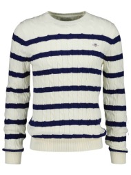 gant ανδρικό πουλόβερ με ριγέ σχέδιο και cable knit pattern regular fit - 8050609 κρέμ