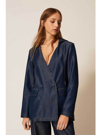 twinset γυναικείο σακάκι denim με κουκούλα - 261ll2qaa μπλε