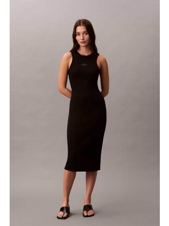 calvin klein jeans γυναικείο midi φόρεμα ribbed αμάνικο 
