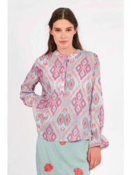 nimo with love γυναικεία μπλούζα με print `broom ikat red` - broom blouse γαλάζιο