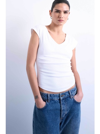 topshop γυναικείο t-shirt μονόχρωμο με v λαιμόκοψη