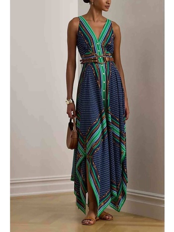 lauren ralph lauren γυναικείο maxi φόρεμα αμάνικο σεμιζιέ