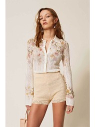 twinset γυναικείο πλεκτό πουκάμισο με floral σχέδιο - 261tt3220 ροζ