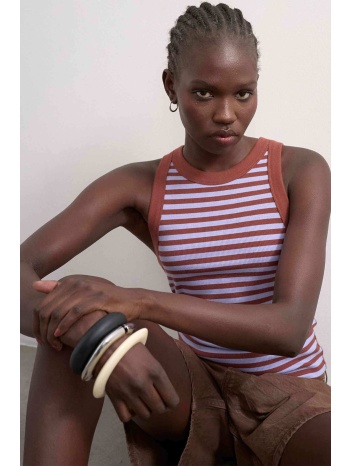 topshop γυναικείο τοπ ριγέ αμάνικο `sanne` - 31000920 καφέ