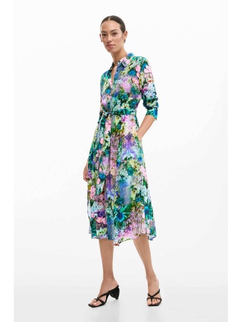 desigual γυναικείο midi φόρεμα σεμιζιέ με ζώνη και floral