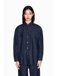 armani exchange γυναικείο denim πουκάμισο με ασύμμετρο τελείωμα - xw002258af21337 denim blue σκούρο