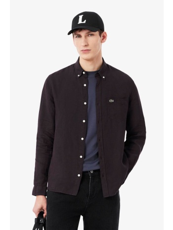 lacoste ανδρικό λινό πουκάμισο button down με τσέπη και