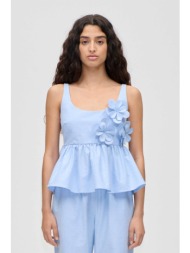 stine goya γυναικείο τοπ με απλικέ λουλούδια - sg-ps26-t139-2464 γαλάζιο