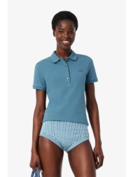 lacoste γυναικεία μπλούζα πόλο πικέ κοντομάνικη με κεντημένο λογότυπο slim fit - pf5462 μπλε steel