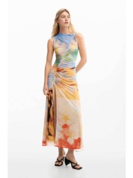 desigual γυναικείο midi αμάνικο φόρεμα με floral print `jade` - 26swvk38 πολύχρωμο