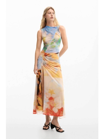 desigual γυναικείο midi αμάνικο φόρεμα με floral print