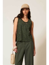 twinset γυναικείο τοπ με δαντέλα - 261ll2aee λαδί