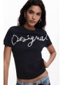 desigual γυναικείo t-shirt με λογότυπο regular fit `florencia` - 26swtk07 μαύρο
