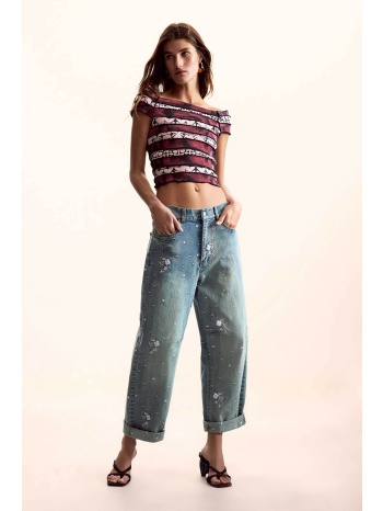 desigual γυναικεία μπλούζα με carmen λαιμόκοψη και all-over