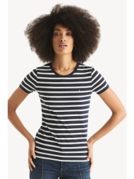 nautica γυναικείο t-shirt με ριγέ σχέδιο και κεντημένο λογότυπο classic fit - 37v010 μπλε σκούρο