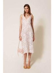 twinset γυναικείο midi φόρεμα με δαντέλα - 261tp2630 ροζ