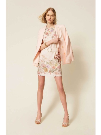 twinset γυναικείο mini φόρεμα λινό με floral σχέδιο 