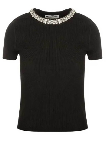 dkny γυναικεία πλεκτή μπλούζα με στρας - dj6r0954 μαύρο