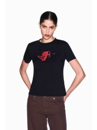 armani exchange γυναικείο t-shirt με print και λογότυπο regular fit - xw002296af17172 μαύρο