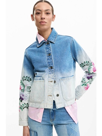 desigual γυναικείo denim jacket με floral κεντήματα