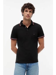 tommy hilfiger ανδρική μπλούζα πόλο με κεντημένο logo flag slim fit - mw0mw37346 μαύρο