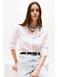 tommy hilfiger γυναικείο πουκάμισο μονόχρωμο με λογότυπο στο στήθος - ww0ww44679 λευκό