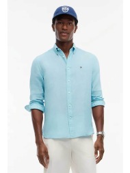 tommy hilfiger ανδρικό λινό πουκάμισο button down με κεντημένο logo flag regular fit - mw0mw41530 γα