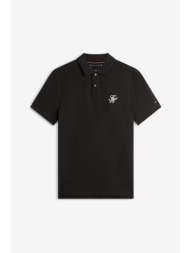 tommy hilfiger ανδρική μπλούζα πόλο με κεντημένο monogram και logo flag regular fit - mw0mw43046 μαύ