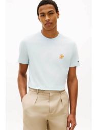 tommy hilfiger ανδρικό t-shirt με κεντημένο monogram regular fit - mw0mw43066 γαλάζιο