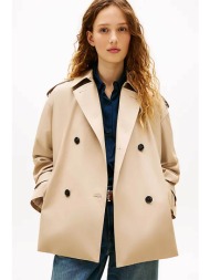 tommy hilfiger γυναικεία κοντή καπαρντίνα με ζώνη - ww0ww49586 μπεζ