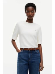 tommy hilfiger γυναικείο πουλόβερ με ριγέ σχέδιο και κεντημένο logo regular fit - ww0ww49705 μπεζ