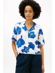 tommy hilfiger γυναικείο πουκάμισο με κεντημένο floral σχέδιο relaxed fit - ww0ww48924 λευκό - μπλε