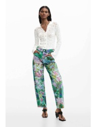 desigual γυναικείo τζιν παντελόνι με floral κεντήματα `beetle` - 26swdd17 πράσινο tropical