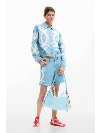 desigual γυναικεία βερμούδα denim με κεντημένα σχέδια