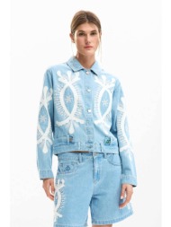 desigual γυναικείo denim jacket με κεντήματα `border` - 26swed04 denim blue