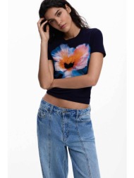 desigual γυναικείο t-shirt με floral print slim fit `estocolmo` - 26swtk03 μπλε σκούρο