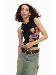 desigual γυναικείο τοπ αμάνικο με all-over tropical print `bruselas` - 26swtk14 μαύρο