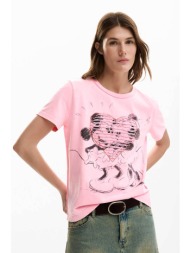 desigual γυναικείο t-shirt με print regular fit `mickey mouse™` - 26swtk42 ροζ