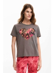 desigual γυναικείο t-shirt με print regular fit `tiger` - 26swtk53 γκρι