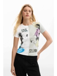 desigual γυναικείο t-shirt με print regular fit `mickey mouse™` - 26swtk45 λευκό