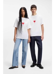 hugo boss unisex t-shirt με print origami καρδιές relaxed fit `dalentin` - 50553429 λευκό