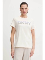 dkny γυναικείο t-shirt με logo print απο στρας - dp6t1557 μπεζ