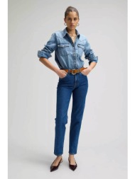 lee® γυναικείο ψηλόμεσο τζιν παντελόνι cropped πεντάτσεπο regular straight fit `carol` - 112378910 d