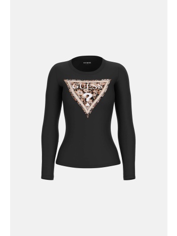 guess γυναικεία μπλούζα με ανάγλυφο λογότυπο με στρας slim
