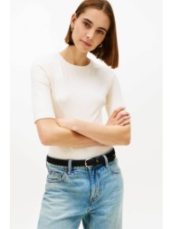 tommy hilfiger γυναικεία κοντομάνικη μπλούζα ribbed slim fit - ww0ww47308 κρέμ