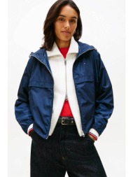 tommy hilfiger γυναικείο αντιανεμικό jacket με κουκούλα και logo flag regular fit - ww0ww48001 μπλε 