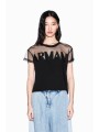 armani exchange γυναικείο t-shirt με λογότυπο και ημιδιαφάνεια regular fit - xw002332af10356 μαύρο