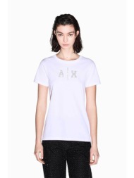 armani exchange γυναικείο t-shirt με monogram από στρας regular fit - xw002348af10356 λευκό